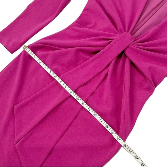 Badgley Mischka Collection Deep V-Neck Tie-Front Stretch Crepe Fuchsia 2 - Picture 8 of 10